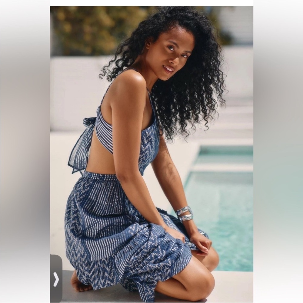 Anthropologie Blue Striped & Ikat Maxi Dress
